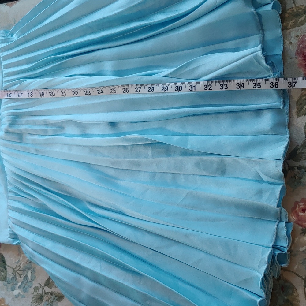 Abercrombie & Fitch Plunge Satin Pleated Formal Dress Sky Blue Women's Large NWT - Picture 9 of 17